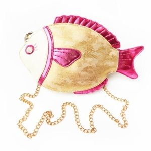 Pink and Gold Novelty Fish Crossbody Purse